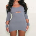 thumbnail image 2 of Women Summer Solid Color Long Sleeve Backless Ripped Party Dress, 2 of 9