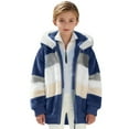 thumbnail image 5 of KAUOD Boys Winter Sherpa Jackets Fuzzy Padded Zip up Hooded Coats Teen Kids Striped Fleece Soft Warm Outwear with Pockets, 5 of 7