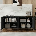 thumbnail image 3 of Creative Carved 4-Door Sideboard with Handleless Press-to-Open Design in Black MDF and Solid Wood for Dining Room,Living Room, Bedroom, Hallway, 3 of 17