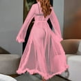 thumbnail image 5 of TMOYZQ Women's Plus Size Sheer Mesh Kimono Robe Furry Trim Babydoll Lingerie Chemise See Through Belted Bathrobe Nightgown Bridal Bridesmaid Wedding Party Gown Beach Bikini Cover Up, 5 of 5