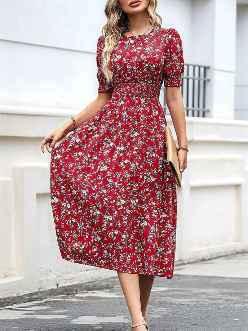 open lace back dress Red Floral High Low Wrap Dress
