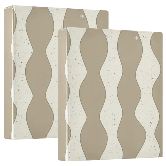 Wavy Cream Pattern 12.4x10.6in PVC Round Ring Binder, D-Ring 3-Hole, Metal Clip, 200 Sheets