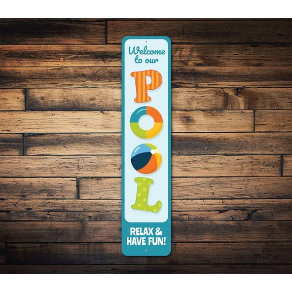 Welcome to Pool Sign Fun Pool Sign Wall Decor Pool Wall Decor Funny Pool Sign Metal Patio Sign Patio Decor - Size: 16 x 4 Inches