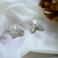 thumbnail image 4 of 925 Sterling Silver Three Leaf clover Earring Mother of Pearl earrings CZ Solitaire Stud Earrings for Women Minimalist Handmade Gift, 4 of 7