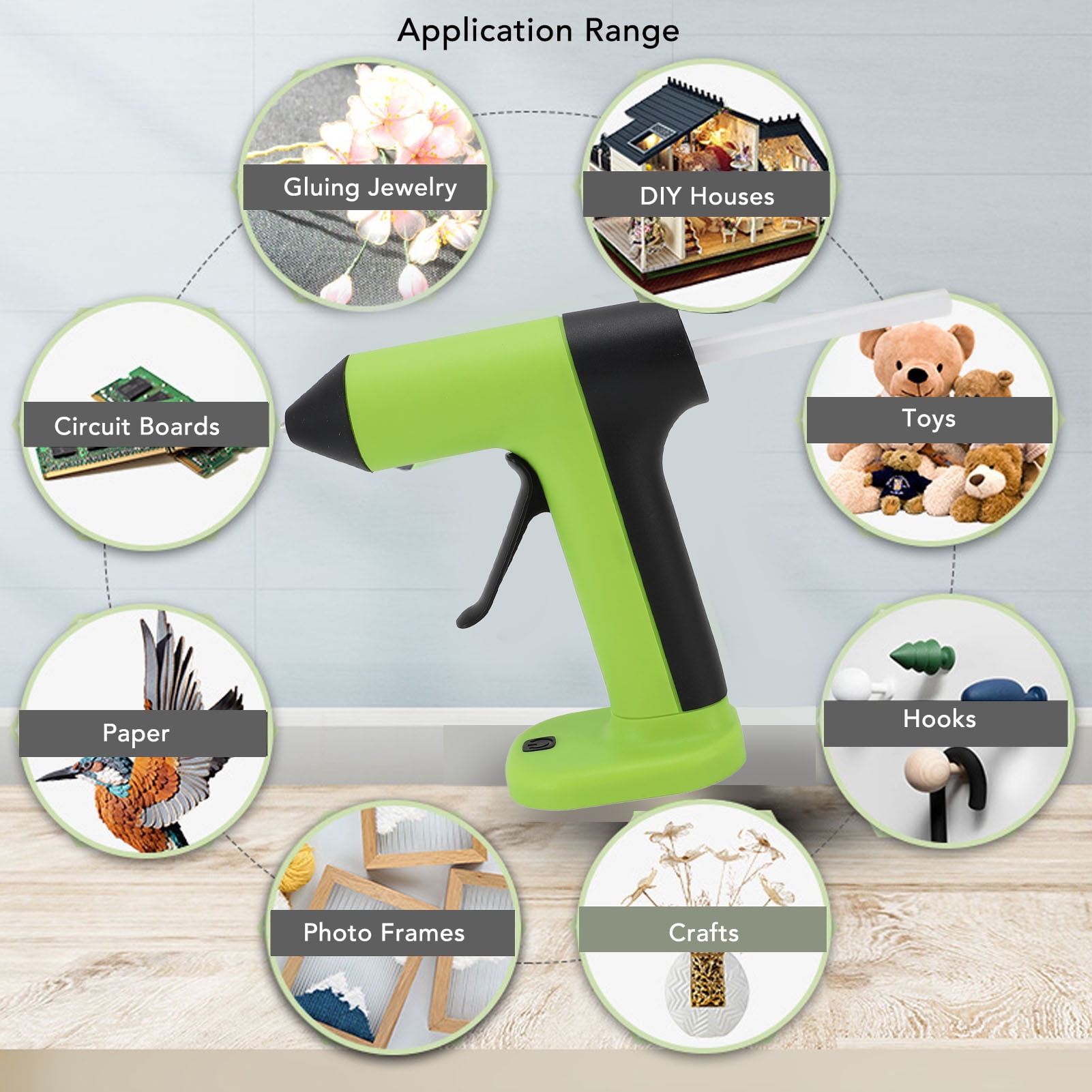 Suodoka Cordless Hot Glue Machine Anti Drip USB Rechargeable Hot Melt Glue Tool Kit with 30pcs Glue Sticks Auto Shut Off for DIY Arts Crafts Green 6.3 inches / 16 cm Length