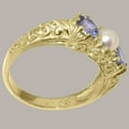 thumbnail image 3 of LBG British Made 18k Yellow Gold Cultured Pearl & Tanzanite Womens Engagement Ring - 33 size options - Size 8.5, 3 of 7