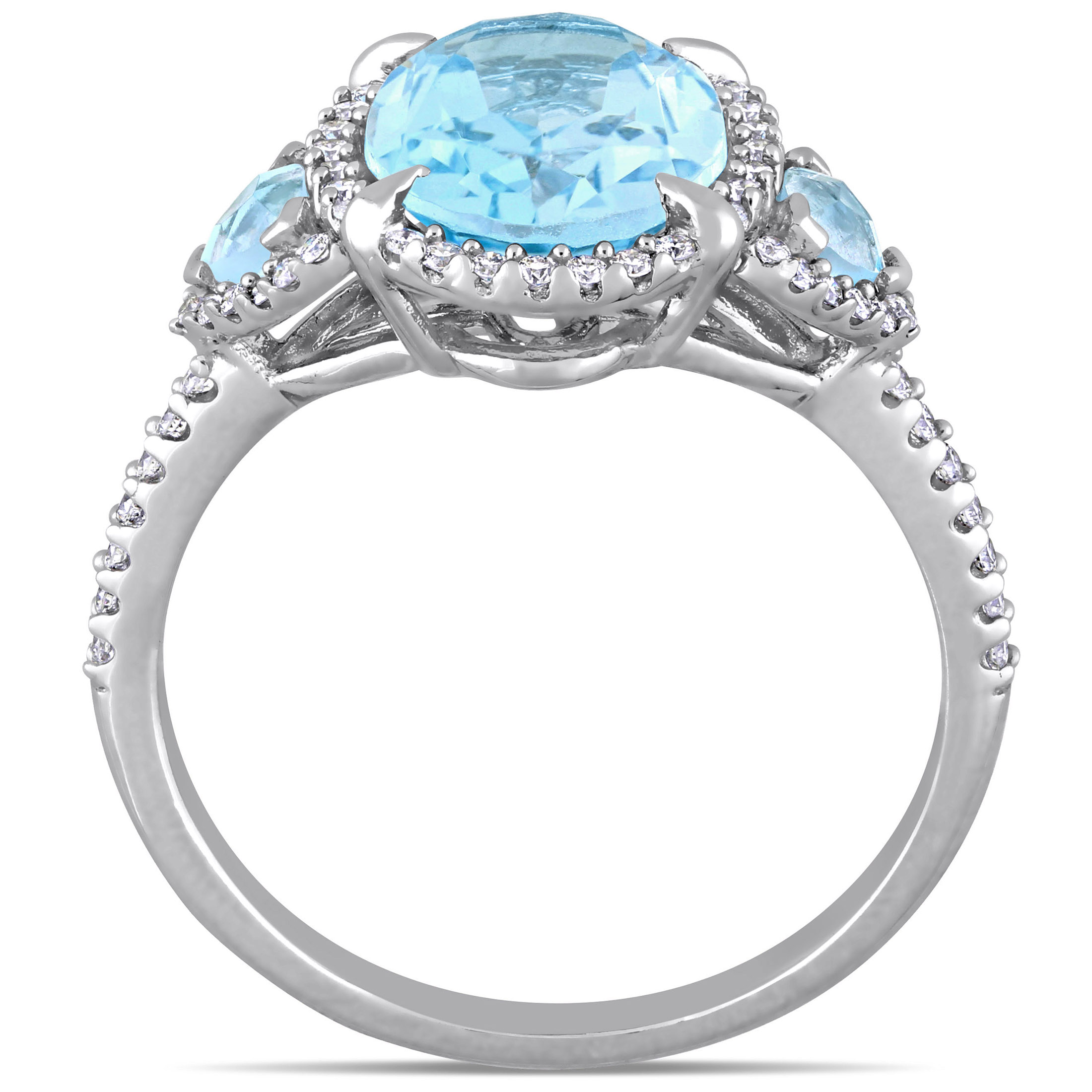 Miabella Women's 4 Carat T.G.W. Oval-Cut and Trilliant-Cut Sky Blue Topaz and 1/4 Carat T.W. Round-Cut Diamond 14kt White Gold Halo Ring - image 4 of 8