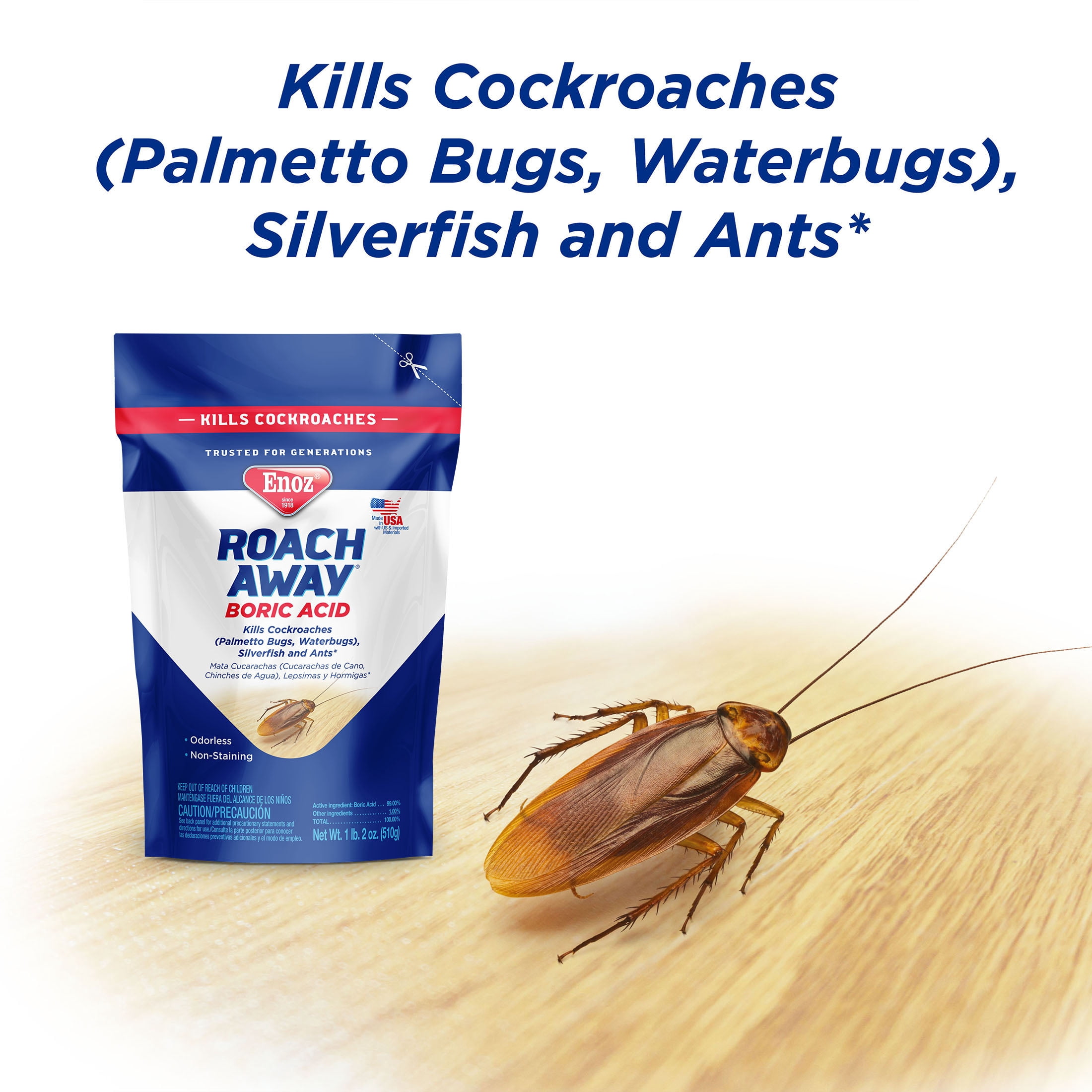 (3 Pack) Enoz Roach Away Boric Acid Powder, Roach Killer, 18 oz Pouch, 3 Ct