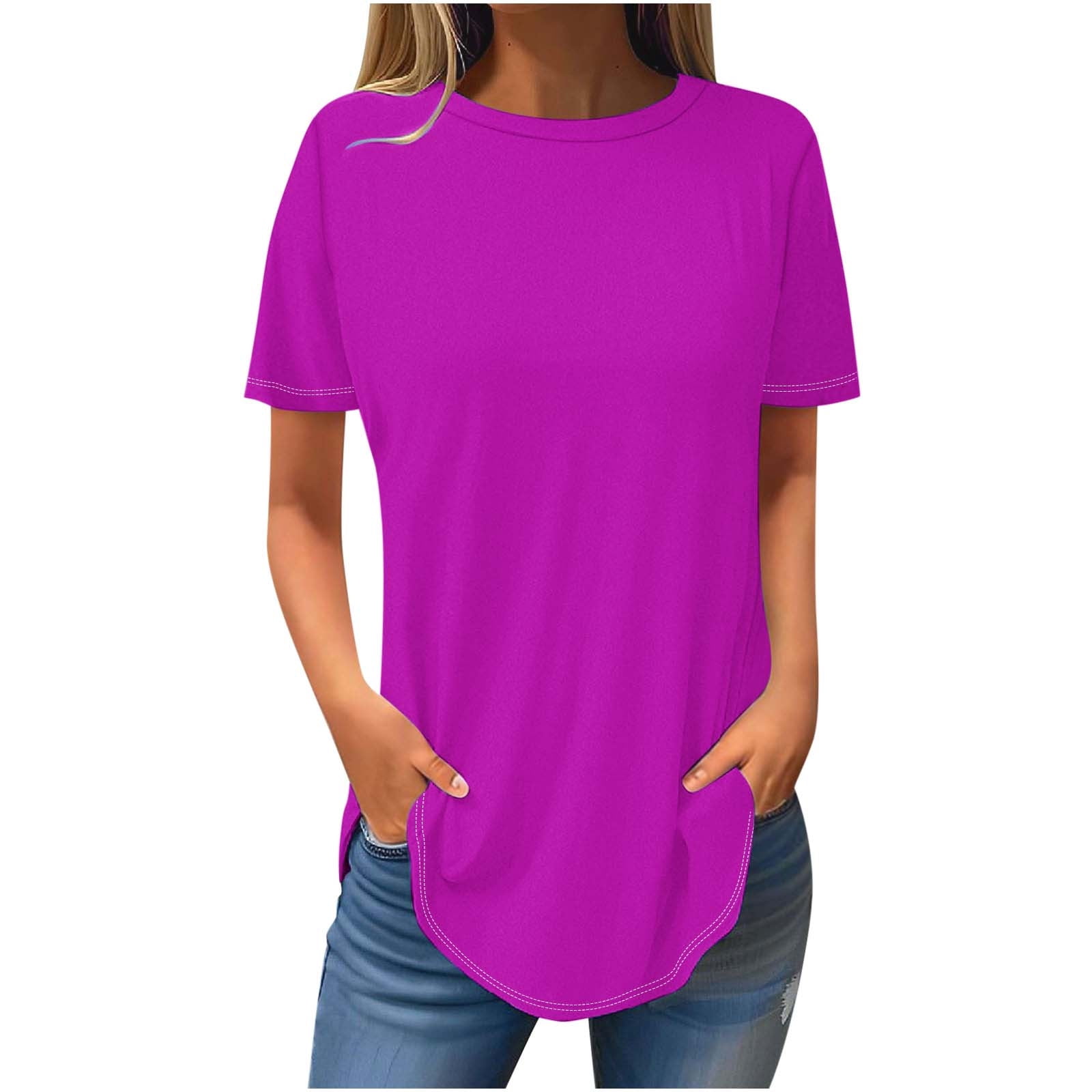 AherBiu Plus Size T Shirts for Women Crew Neck Loose Fitting T