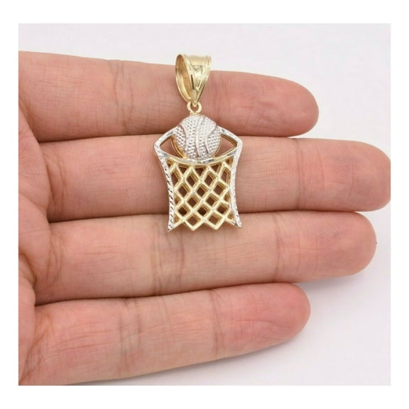 Diamond-Cut Basketball Net Hoop Pendant Unisex Adult 10K Yellow White Gold, 2.40 Gr - Goldum NYC