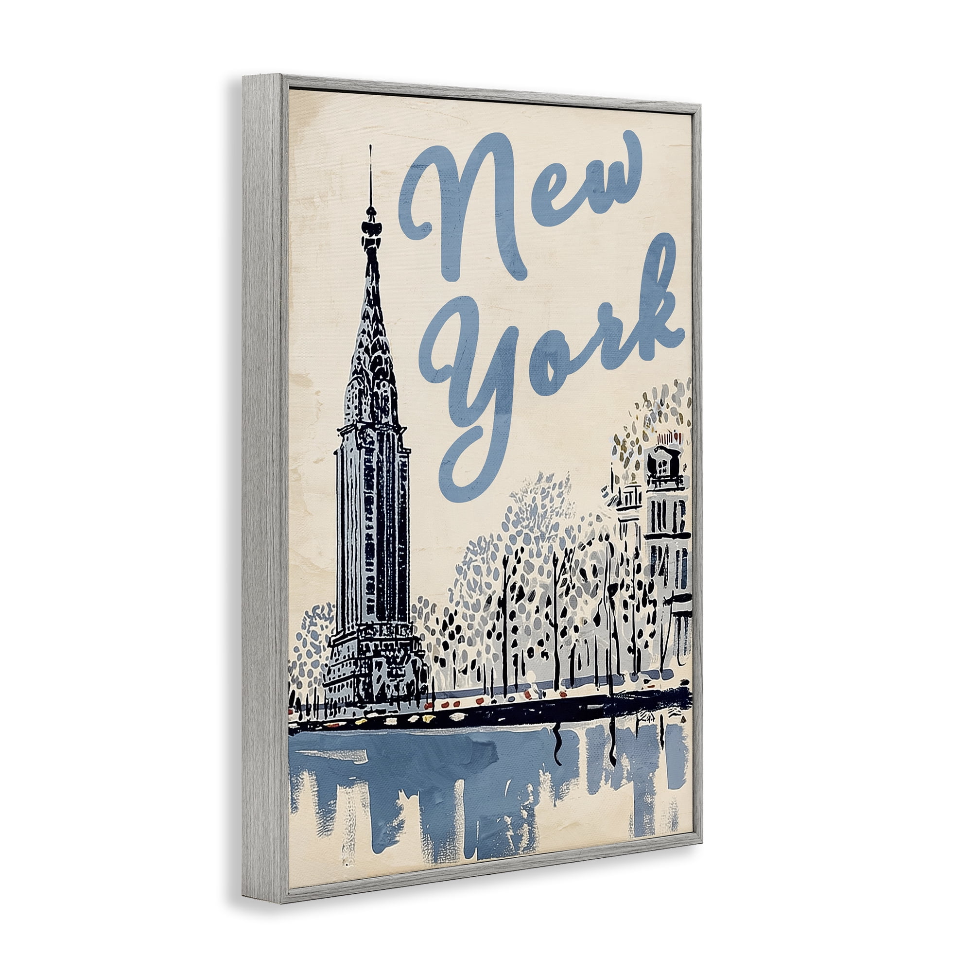 Stupell Industries Blue & Beige New York Travel Gray Framed Giclee Art, design by Annabelle Hall