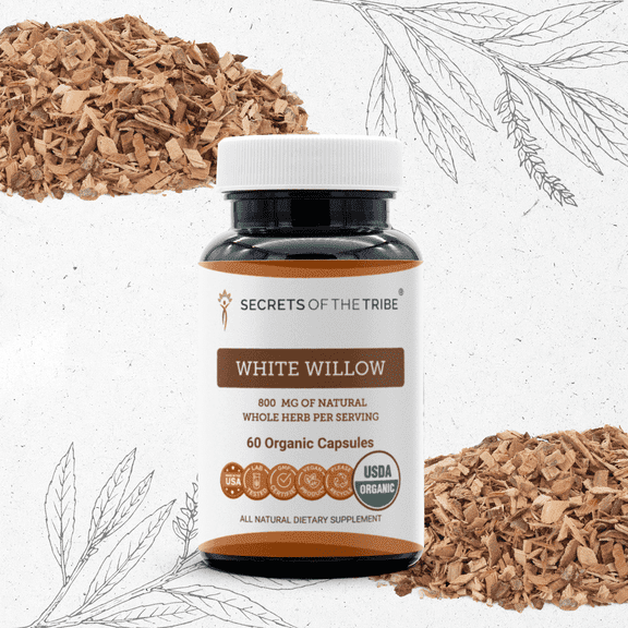 Secrets Of The Tribe White Willow Organic Capsules Dietary Supplement, Natural Herbal Capsules for Joint Comfort, Certified Organic White Willow (Salix alba) Dried Bark, 60 Capsules