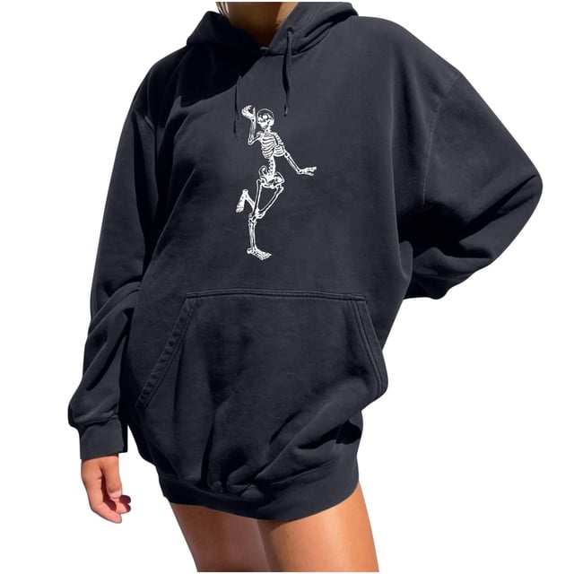 Sudadera estampada con capucha retro de manga larga suelta divertida vintage para mujer con mangas caídas en los hombros Pompotops gfhjh7185