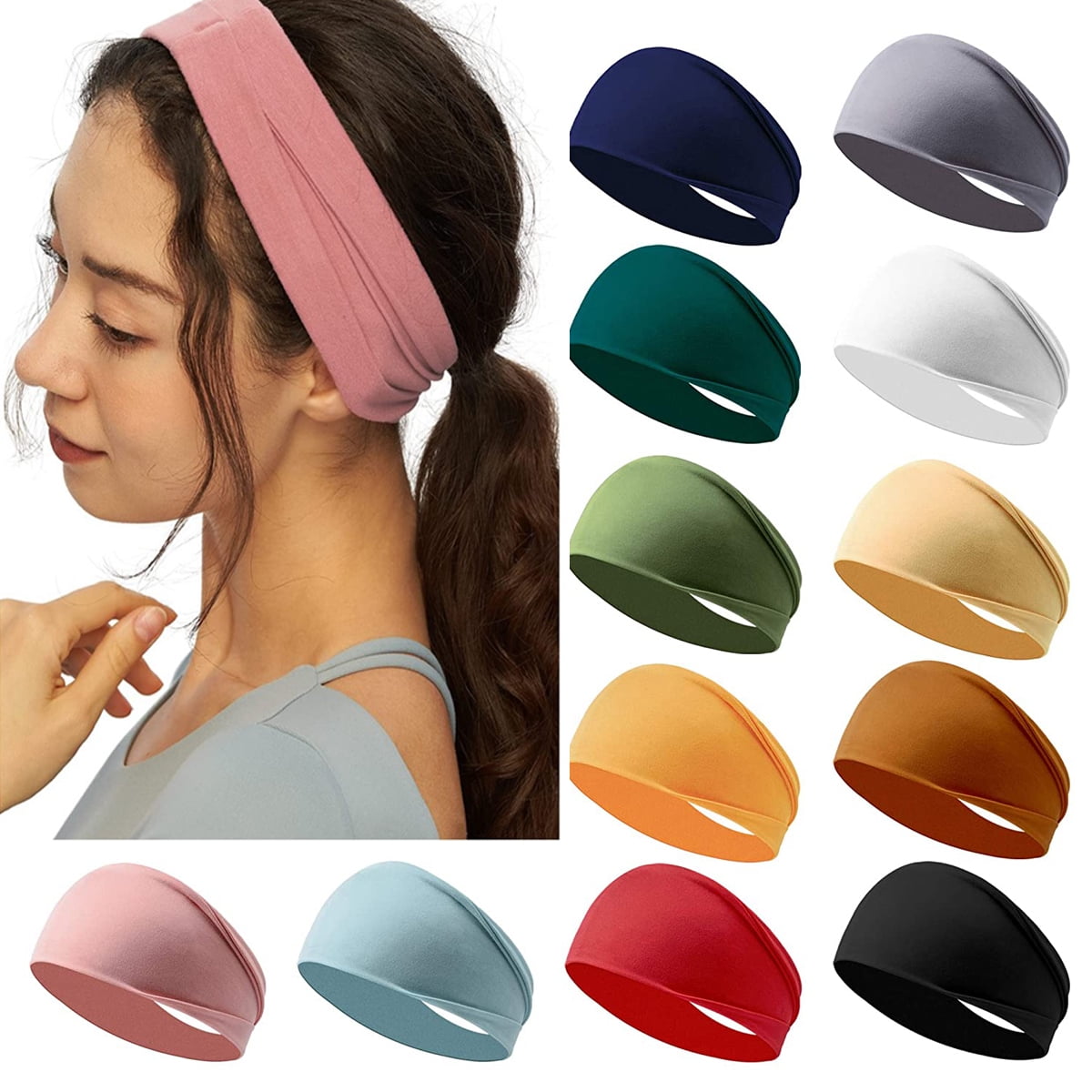 9-Pack Women Girls Fashion Elastic Headbands Head-Wraps Assorted Colors 