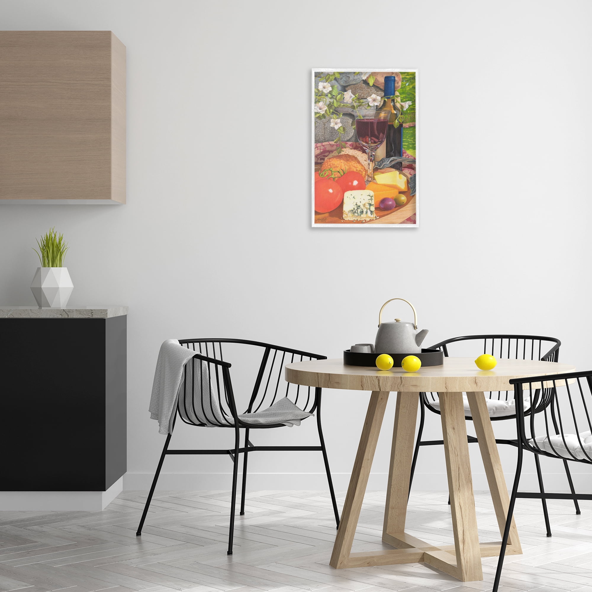 Stupell Industries Wine & Cheese Plate Food & Beverage Painting White Framed Art Print Wall Art, 16 x 24