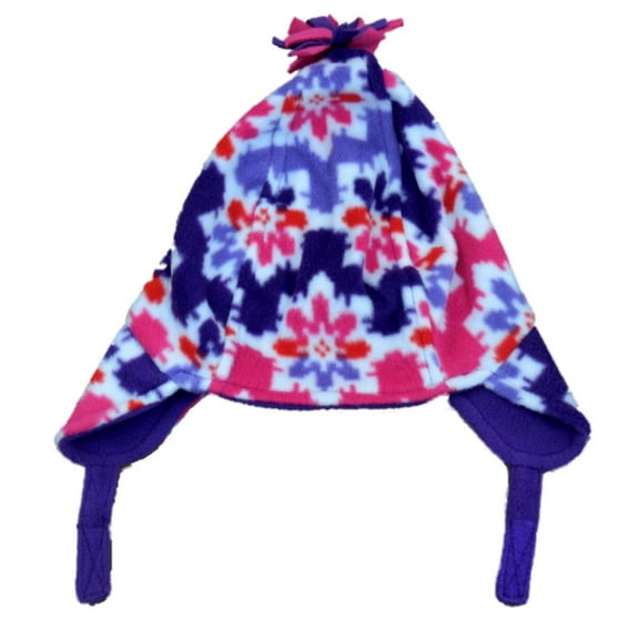CP Infant Girls Pink & Purple Snowflake Fleece Peruvian Trapper Hat 6-12m