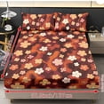 thumbnail image 4 of ZIATUBLES 3 Pcs Twin XL Size Cooling Bed Sheet Set, Vintage Orange Pink Floral Print, Soft Cozy Polyester Bedding Set, 1 Fitted Sheet and 2 Pillowcases, Breathable Comfortable Sheets for Bedroom, 4 of 9