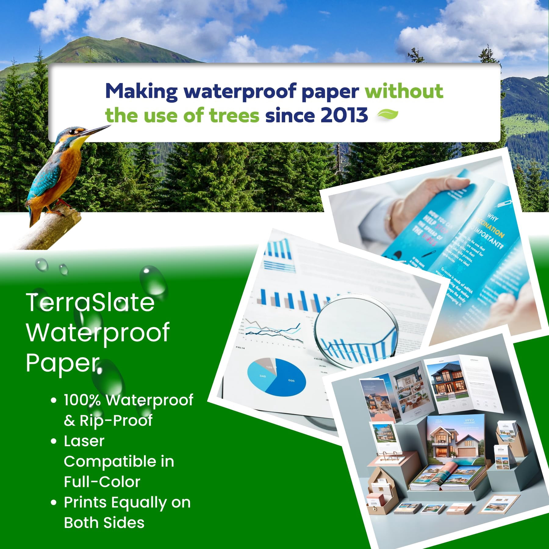 TerraSlate Waterproof Printer Paper | 10 Mil 120lb Cover | 8.5" x 14" Legal Size | Laser Printer Copy Paper | 50 Sheets