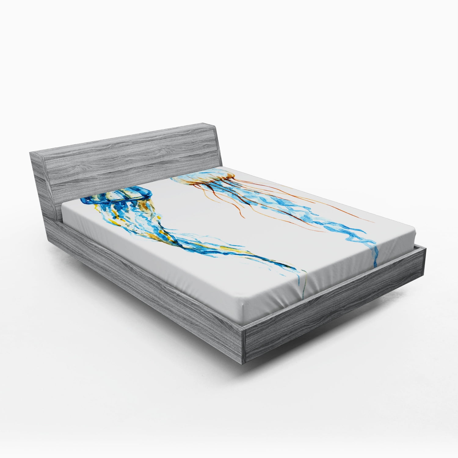 Jellyfish Fitted Sheet, Jellyfish Exotic Sea Ocean Creature Aquatic