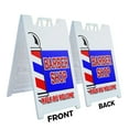 thumbnail image 2 of A-frame Sidewalk Barber Shop Walk-ins Welcome 24" x 36" Double Sided A-Frame Sidewalk Sign, Includes 2 Plastic Inserts | Foldable Portable White Signicade Sandwich Board Signs, 2 of 5