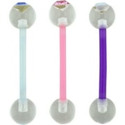 Hot Silver Pastel 14G Plastic Tongue Ring Set with Crystal Accents for Adults