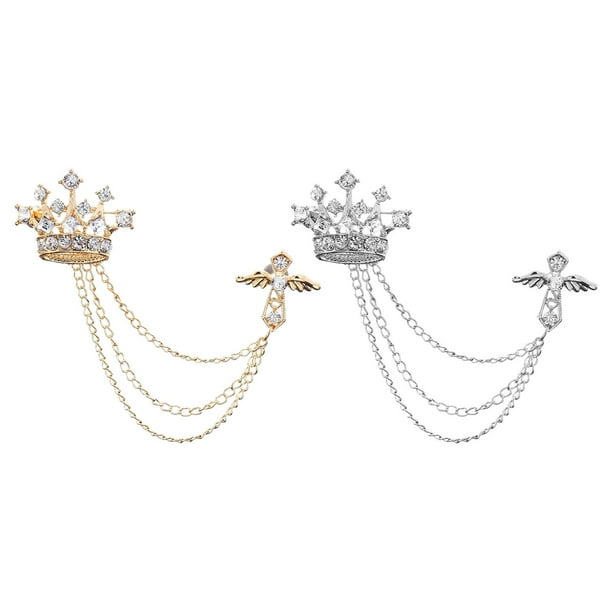 Corona para Caballero, Set de 2 Unidades, Elegantes Cadenas Colgantes , Plata áurea