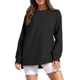 thumbnail image 2 of Fiaer,Women Loose Fit Sweatshirts with Side Zipper,Women's Crew Neck Plus Size Casual Long Sleeve Trendy Solid Pullover Black XL, 2 of 9