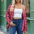 thumbnail image 6 of Womens Plaid Shirt Fall Fashion Casual Dressy Shacket Lightweight Long Sleeve Shirts with Pockets Hot Pink S, 6 of 6