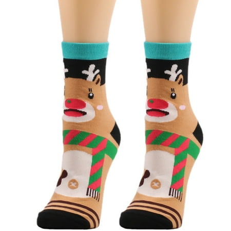 

JUNTEX Unisex Novelty Christmas Holiday Crew Socks Cute Cartoon Reindeer Snowman Santa Bear Pattern Warm Ankle Hoisery Gifts