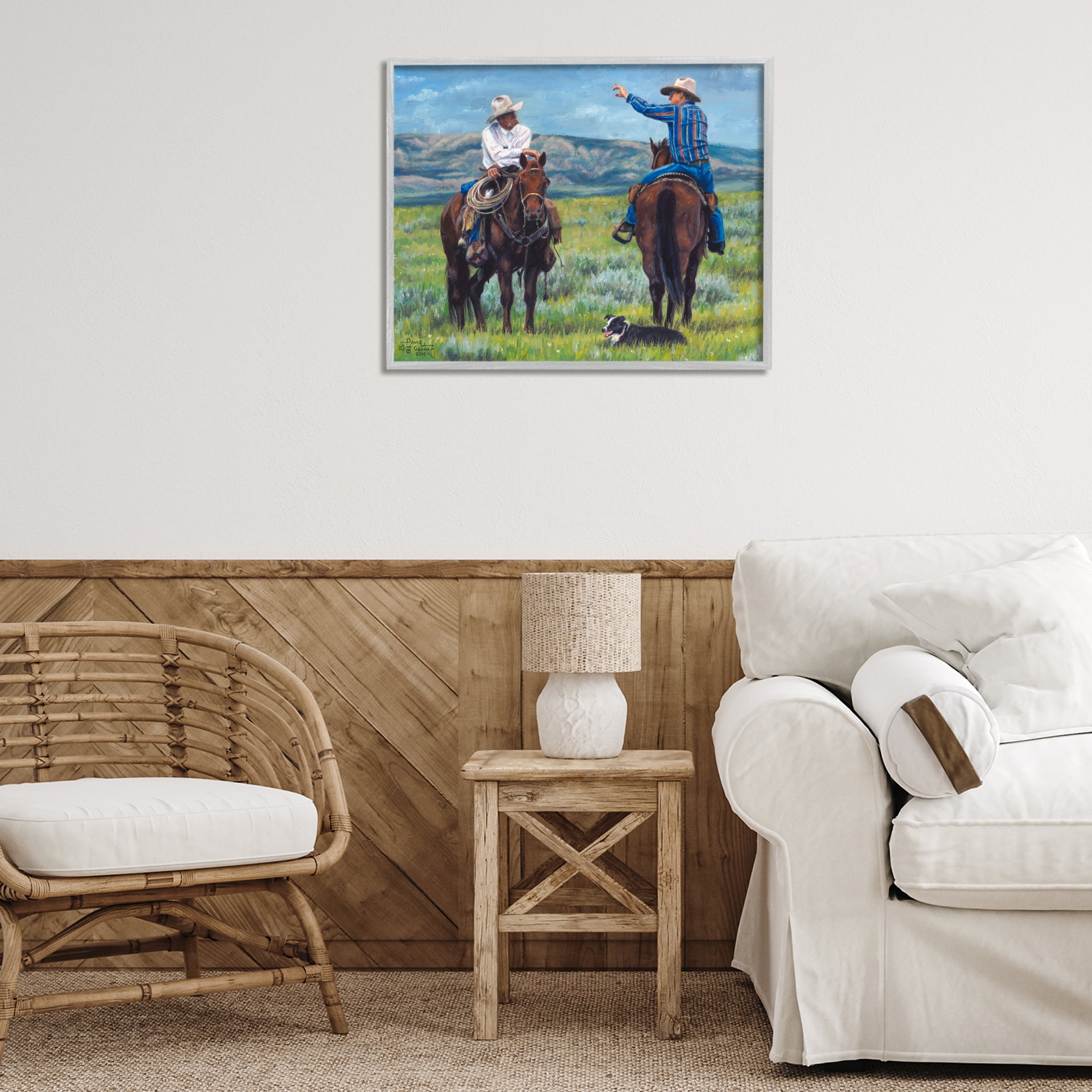 Stupell Industries Cowboy Logic Scene Animals & Insects Painting Gray Framed Art Print Wall Art, 30 x 24