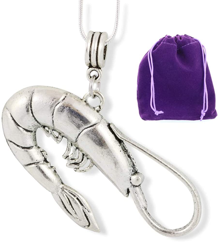 Shrimp Large Charm 100 Stainless Steel Snake Chain Necklace Sea Life