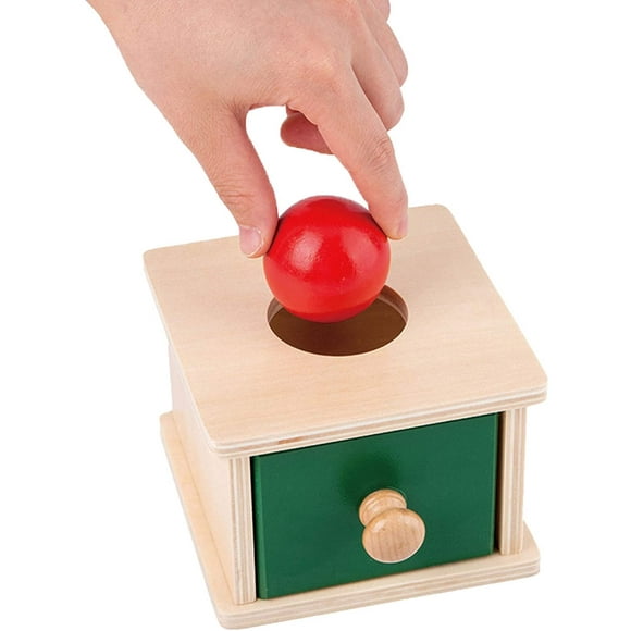 Montessori Wooden Object Permanence Box with Drawer and Wood Ball for Montessori Babies, Montessori Ball Drop Imbucare Box Educational Learning Materials, Baby Shower| First Birthday Gift Toys