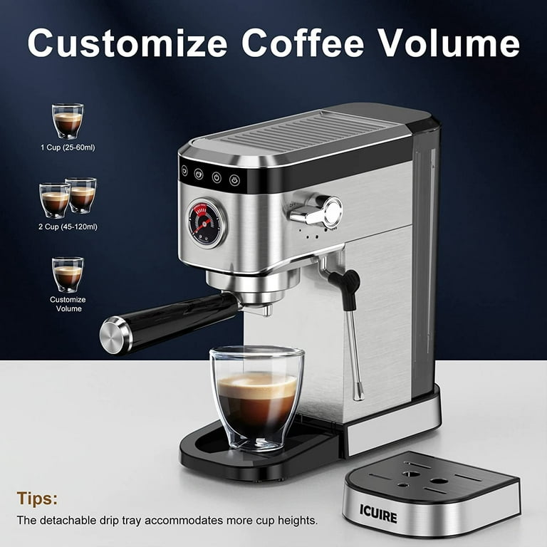 ICUIRE Espresso Machine, 20 Bar Compact Steam Espresso Coffee Machine with  Milk Frother, Digital Touch Panel, 37 Oz Removable Water Tank for Espresso