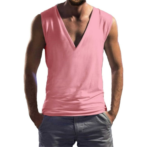 Camiseta sin mangas de cuello en V lisa para hombre: camiseta informal transpirable sin mangas para el verano, la playa y el entrenamiento.