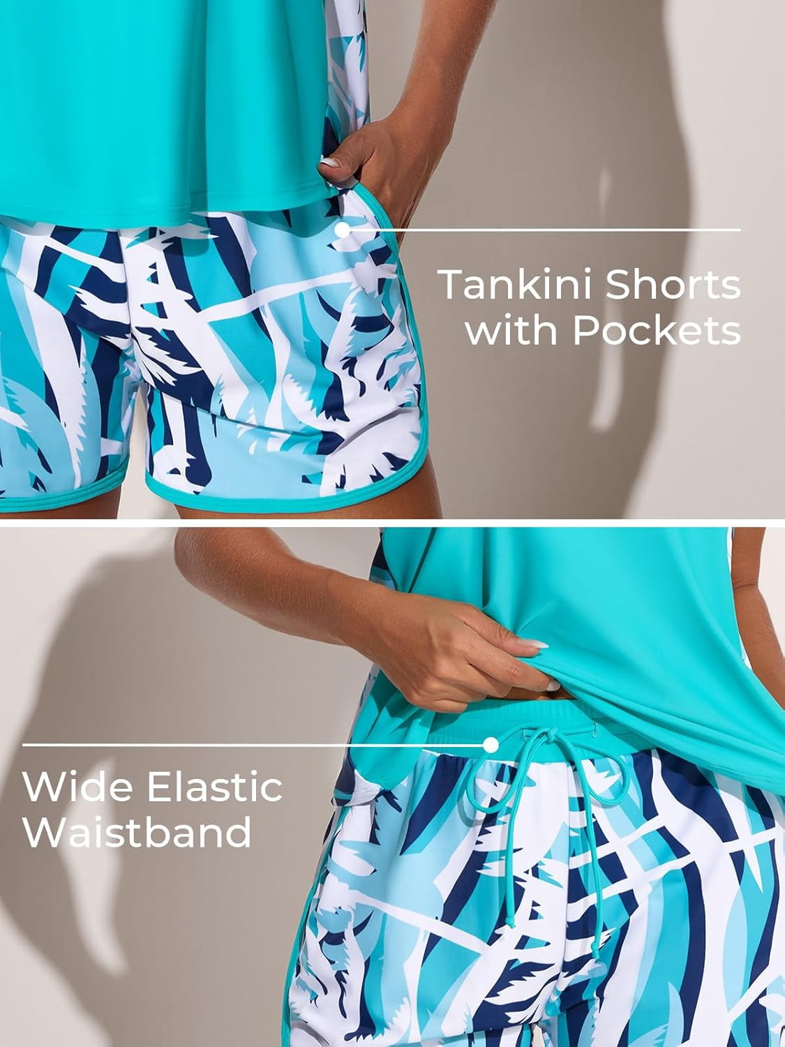 Summer Mae Blouson Tankini Swimsuits for Women 2025 Tummy Control Two Piece Bathing Suits with Sporty Pockets Swim Shorts