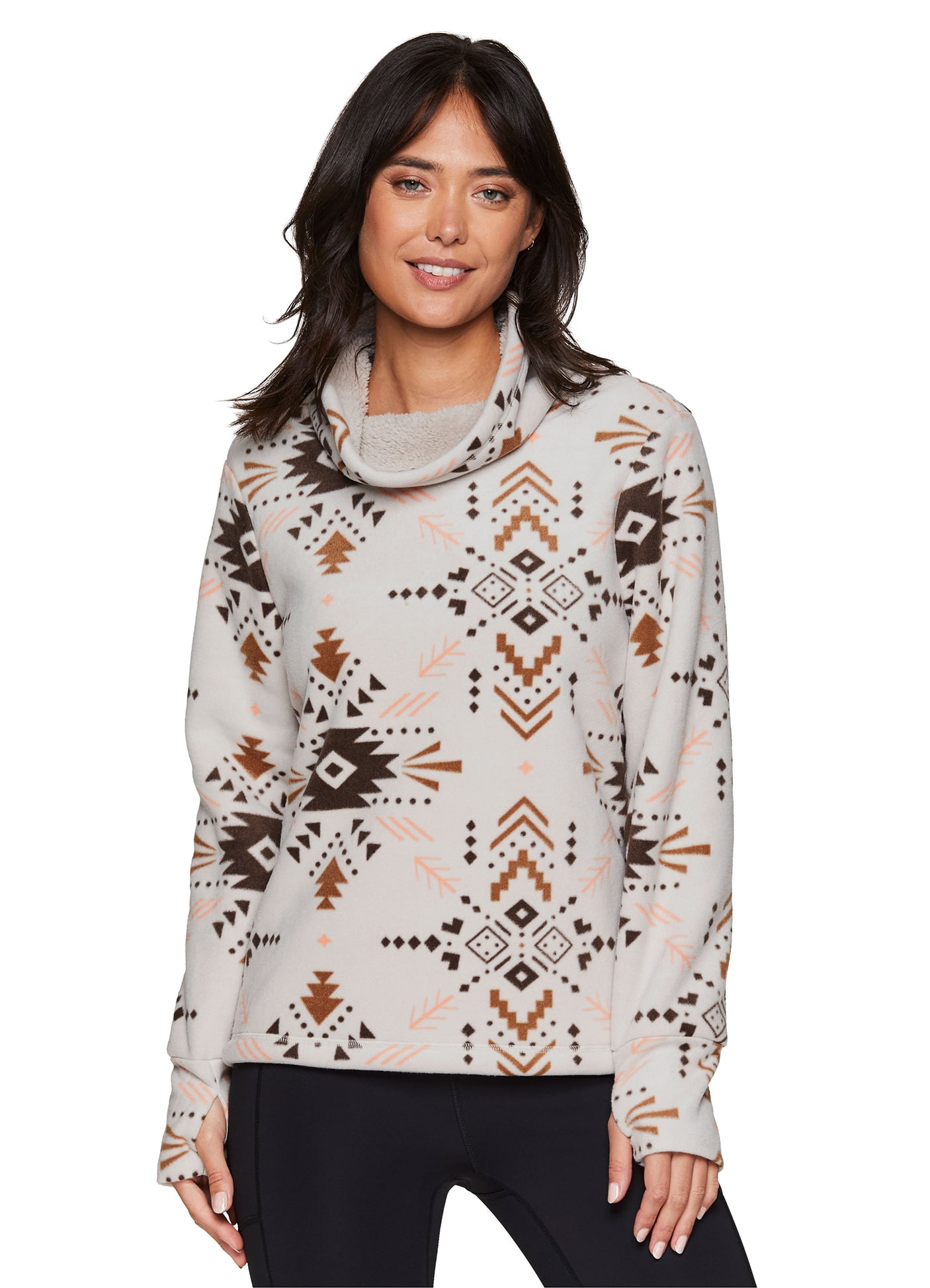 Avalanche Aurora Sherpa Lined Aztec Sweatshirt - Light Beige M