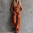 thumbnail image 2 of AKOEE Cotton Linen Jumpsuits Women Dressy Casual Sleeveless Button Up One Piece Long Romper Pants with Pockets (XL, Orange), 2 of 7