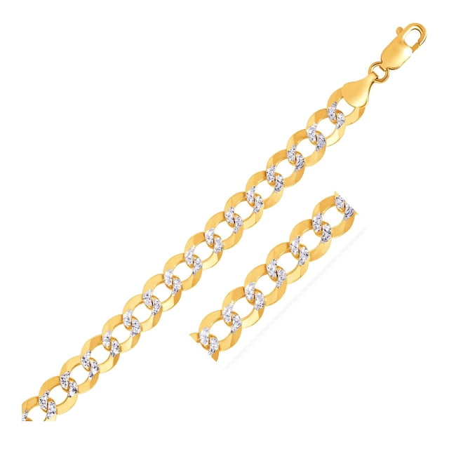 10 mm 14k Two Tone Gold Pave Curb Chain Size 26 inches