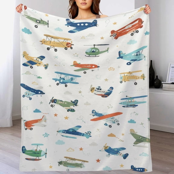 Airplane Throw Blanket for Boys Girls Kids Adults Plush Cozy Lightweight Flannel for Bedroom Sofa Couch Living Room Decor Birthday Gift