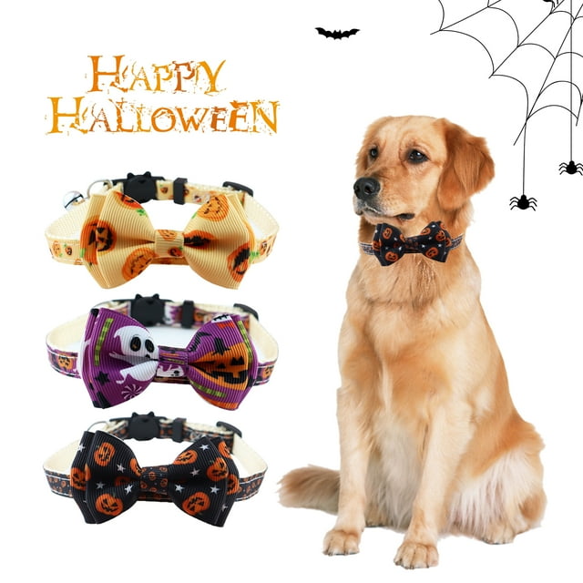Visland Collier pour Chat Motif Dessin Animé Réglable Facile à Porter Résistant à l'Usure Libération Rapide Améliore l'Ambiance Polyester Halloween Citrouille Imprimé Fantôme Collier pour Animaux Fournitures pour Animaux