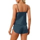 thumbnail image 3 of Conjuntos de pijamas de satén para mujer INSPIRE CHIC, top de tirantes con pantalones cortos, 2 piezas, ropa de dormir, conjunto de pijama de seda, azul marino, 3 of 5