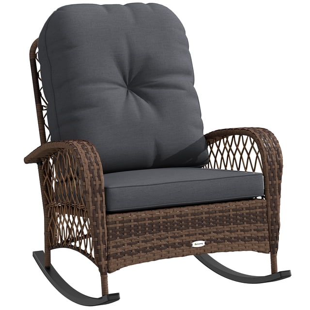 Outsunny Chaise Berçante en Rotin avec Coussin Doux pour Jardin, Noir