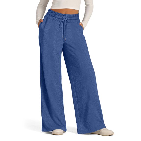 Nestiefly Womens Wide Leg Sweatpants Drawstring Elastic Waist Baggy Lounge Pants Baggy Sweat Pant Fall Winter Joggers Pant with Pockets Navy L