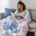 thumbnail image 3 of Blue Pink Coral Fleece Throw Blanket for Couch, Beach Ocean Summer Coastal Microfiber Flannel Blanket for All Season, Lightweight Fuzzy Plush Throw Blankets for Gifts, Office, 40"x50", 3 of 7