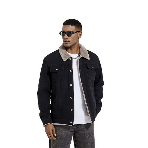 Winter Fleece Fashion Shawl Collar Jacket Casual Coat (M, Black)