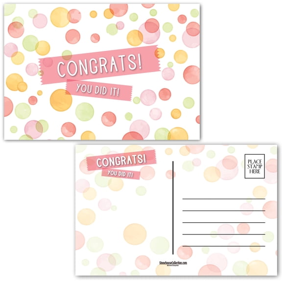 Stonehouse Collection, Congratulations You Did It! Postcards – Yellow, Pink & Li