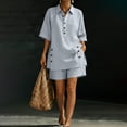 thumbnail image 4 of Favoffer Womens Linen Blend Sets Lapel Button Top Elastic Waist Pocketed Shorts Solid Color Casual 2 Piece Outfits for Vacation Beach Shopping Weekend, 4 of 7