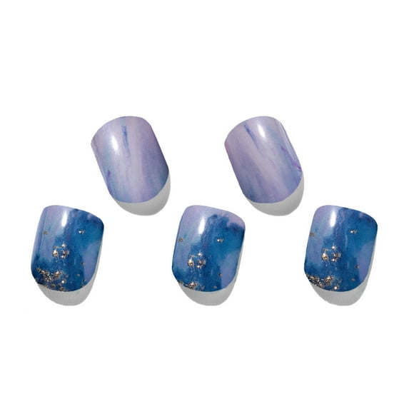 MOMSON Semi Cured Gel Nail Strips(Blue Marble), 20 Real Gel Nail Polish Stickers/Full Nail Wraps