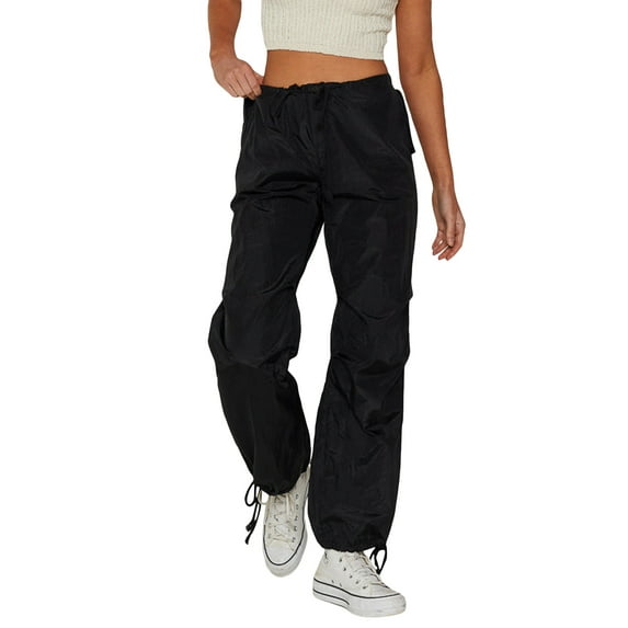 SAYOO Women's Cargo Jogger Pants, Mid Waist Solid Color Straight Leg Loose Street Pants