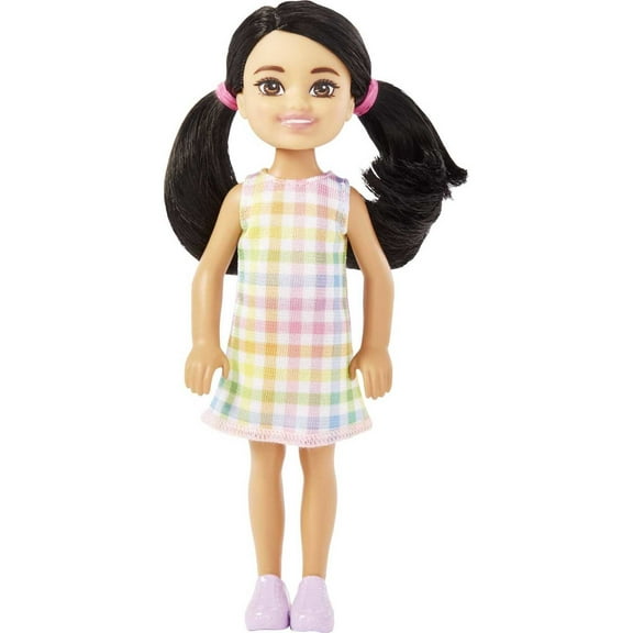 Barbie Chelsea Doll, Small Doll with Black Hair in Pigtails & Brown Eyes Wearing Removable Dress